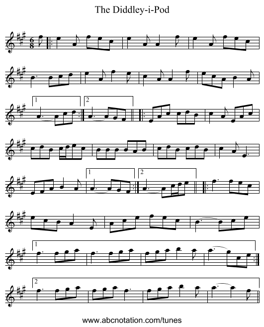 The Diddley-i-Pod - staff notation