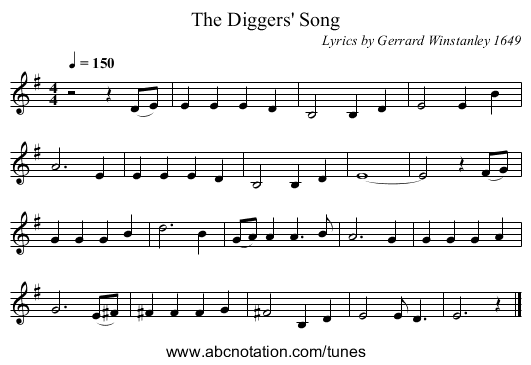 The Diggers' Song - staff notation