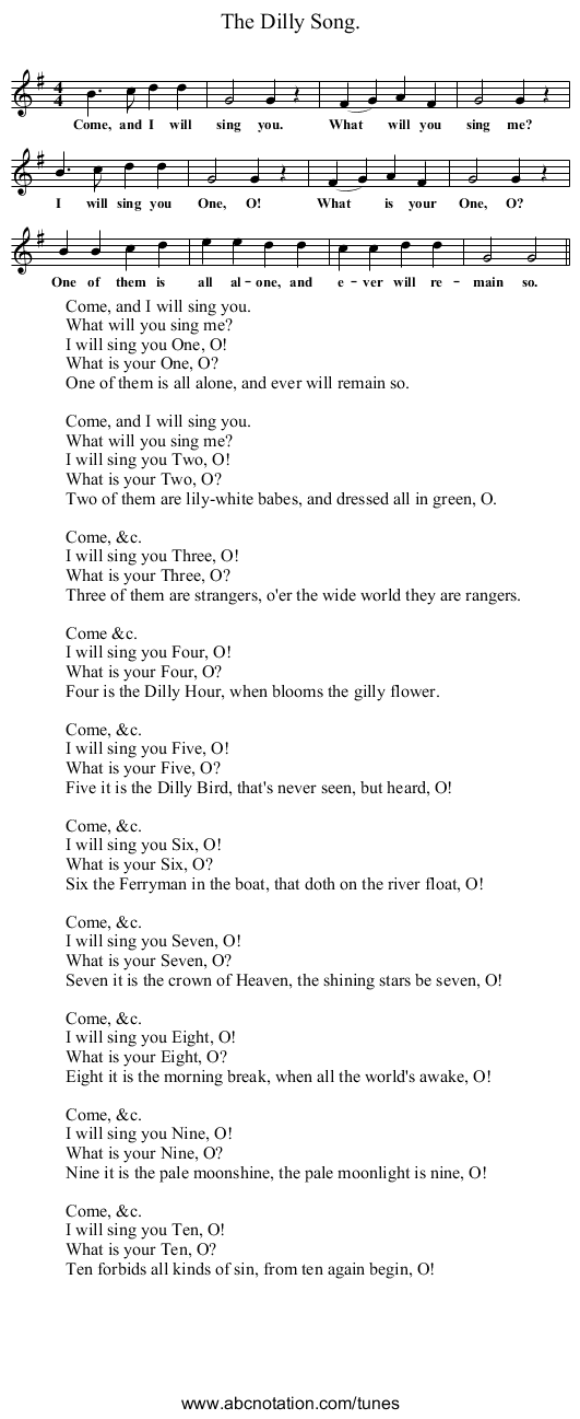 The Dilly Song. - staff notation