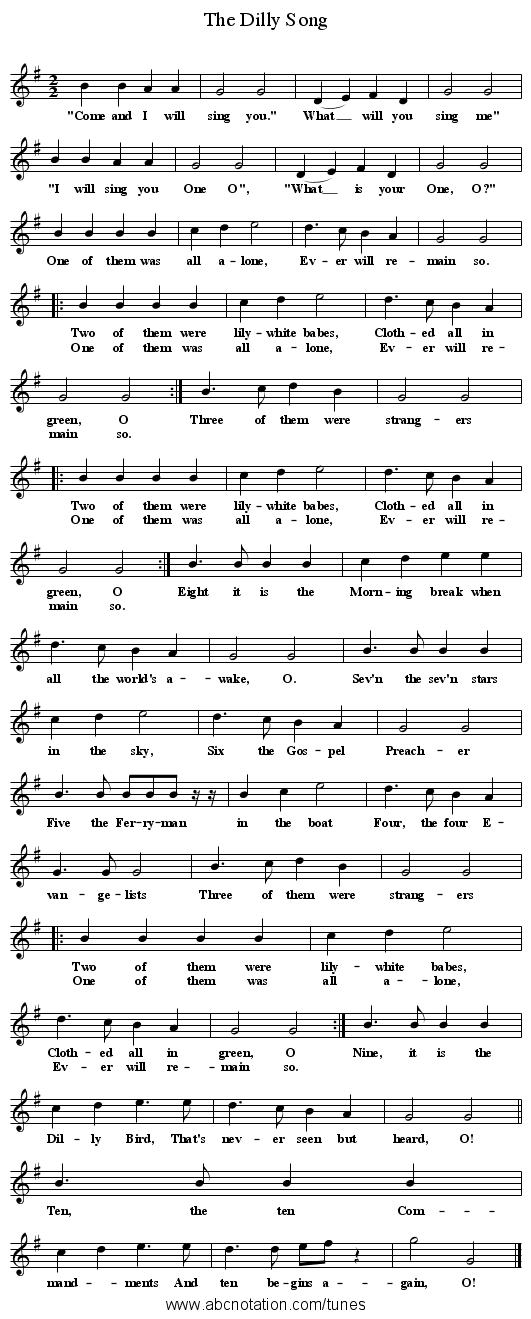 The Dilly Song - staff notation