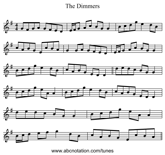 The Dimmers - staff notation