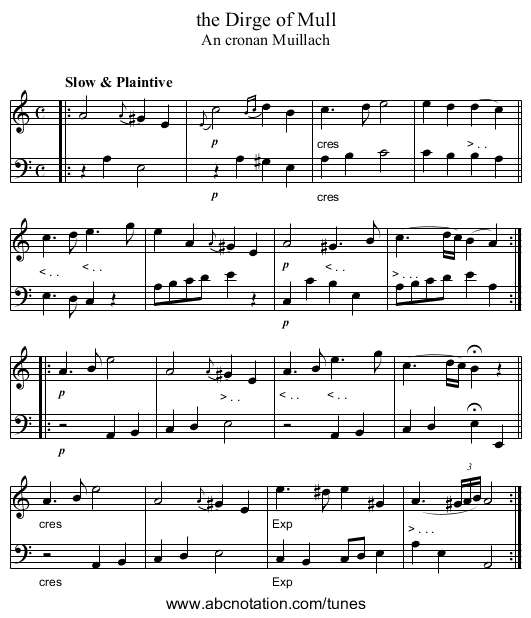 the Dirge of Mull - staff notation