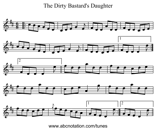 The Dirty Bastard's Daughter - staff notation