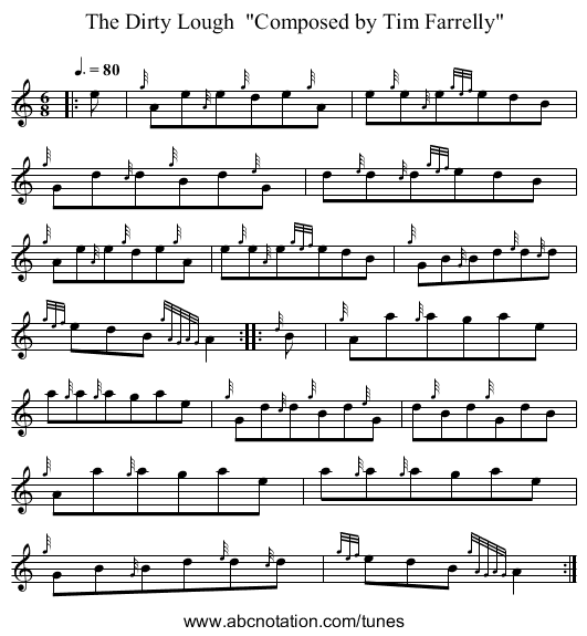 The Dirty Lough Composed by Tim Farrelly - staff notation
