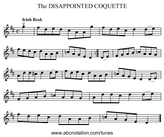 The DISAPPOINTED COQUETTE - staff notation