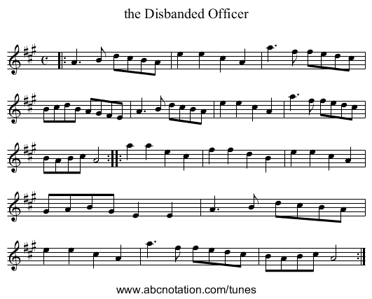 the Disbanded Officer - staff notation