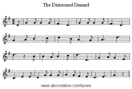 The Distressed Damsel - staff notation