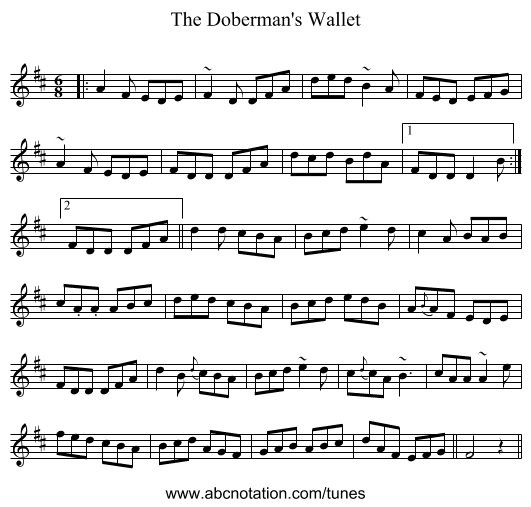 The Doberman's Wallet - staff notation