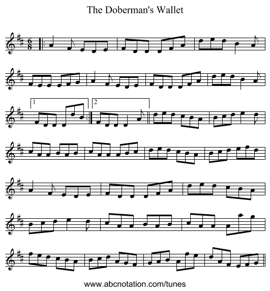 The Doberman's Wallet - staff notation