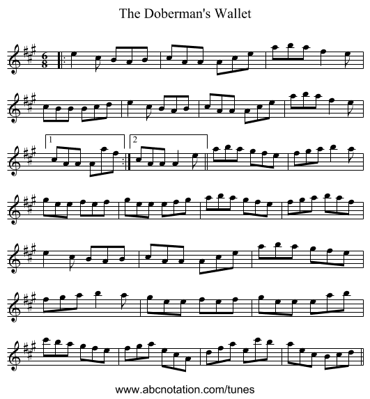 The Doberman's Wallet - staff notation