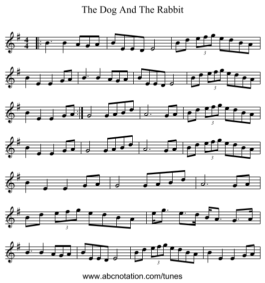 The Dog And The Rabbit - staff notation