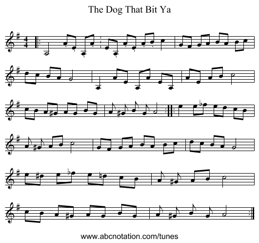 The Dog That Bit Ya - staff notation