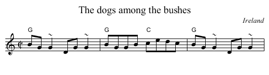 The dogs among the bushes - staff notation