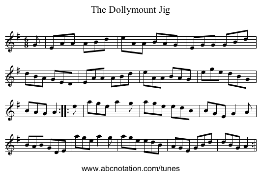 The Dollymount Jig - staff notation