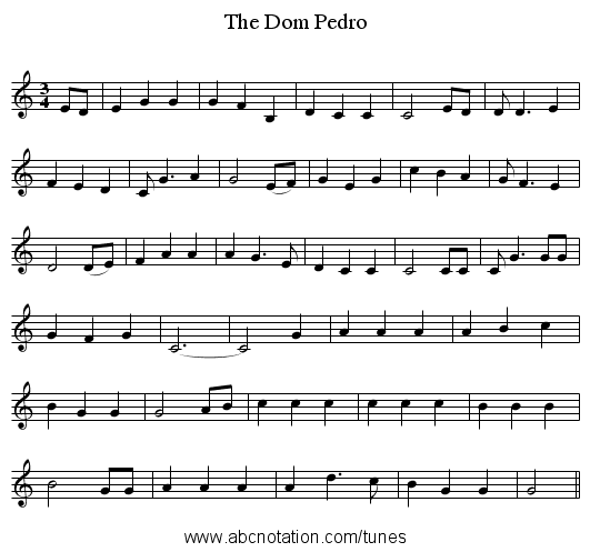 The Dom Pedro - staff notation