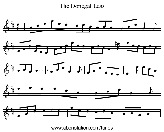 The Donegal Lass - staff notation