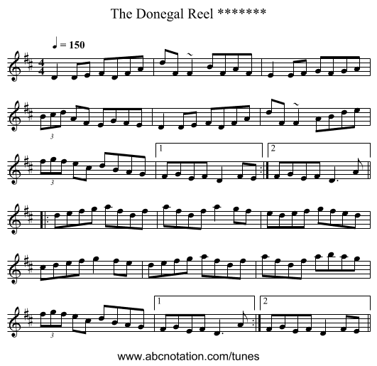 The Donegal Reel ******* - staff notation