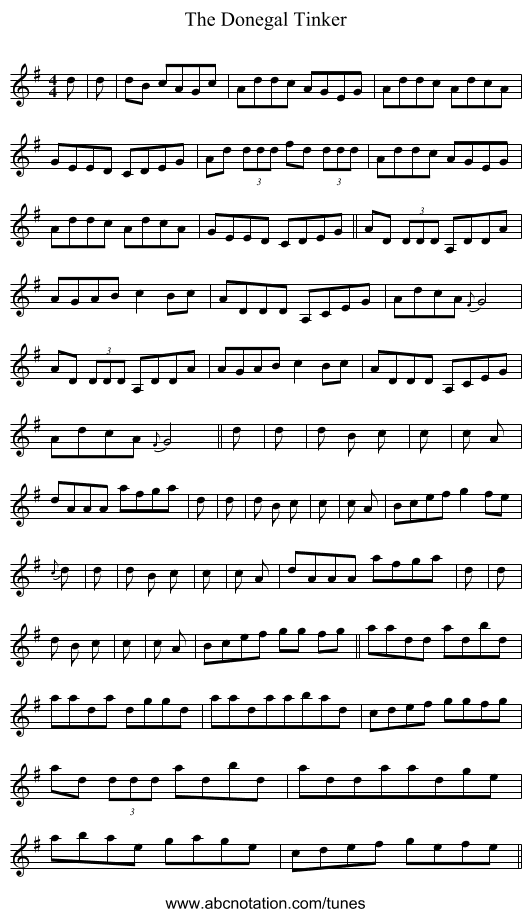The Donegal Tinker - staff notation