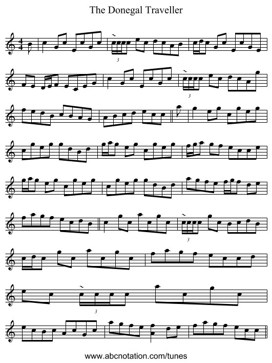 The Donegal Traveller - staff notation