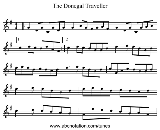 The Donegal Traveller - staff notation