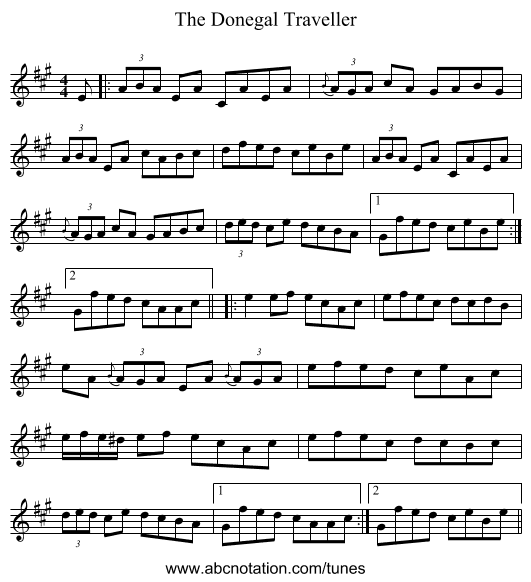The Donegal Traveller - staff notation