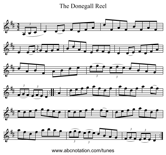 The Donegall Reel - staff notation