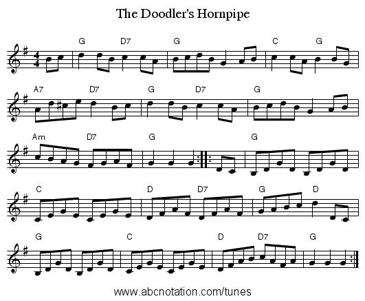 The Doodler's Hornpipe - staff notation