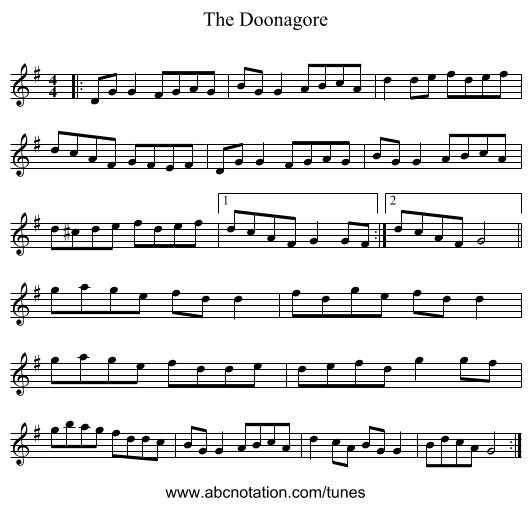 The Doonagore - staff notation