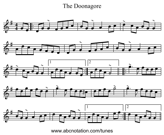The Doonagore - staff notation