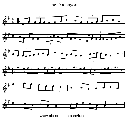 The Doonagore - staff notation