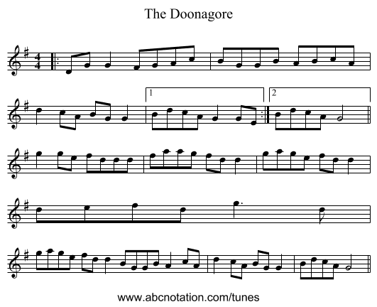 The Doonagore - staff notation