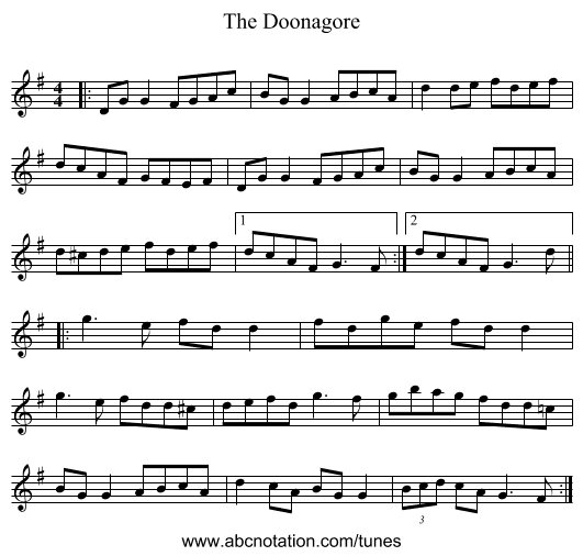 The Doonagore - staff notation