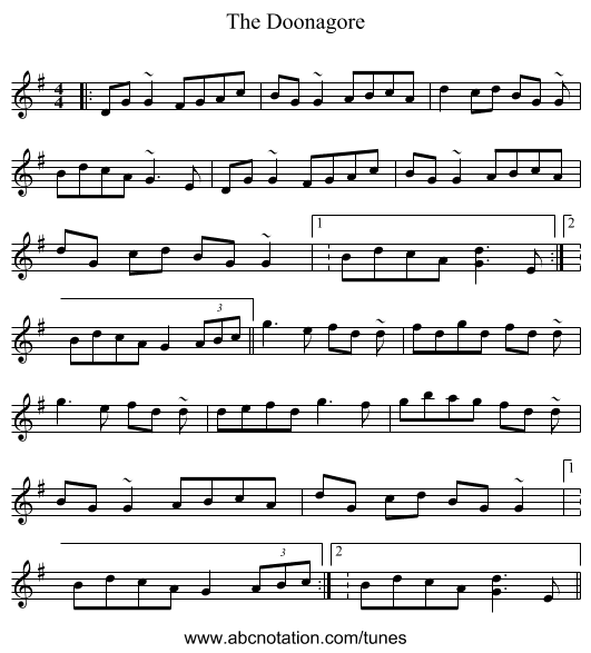 The Doonagore - staff notation