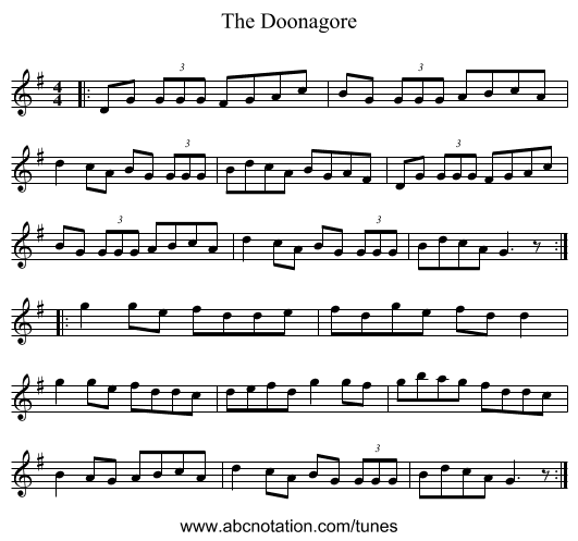 The Doonagore - staff notation