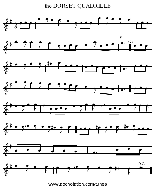 the DORSET QUADRILLE - staff notation