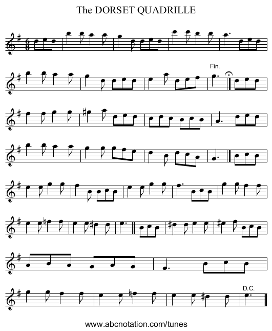 The DORSET QUADRILLE - staff notation