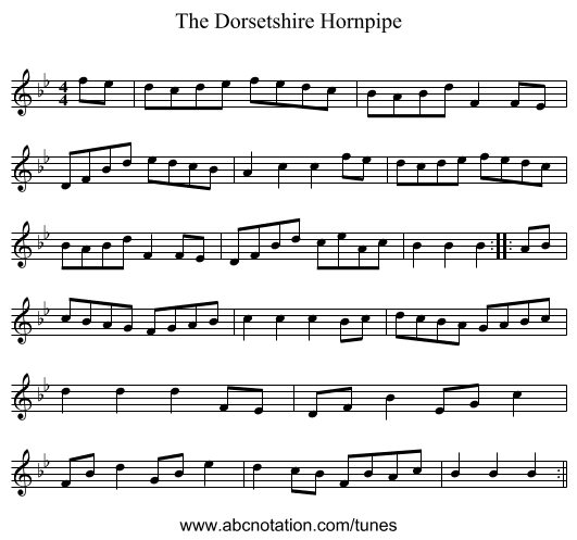 The Dorsetshire Hornpipe - staff notation