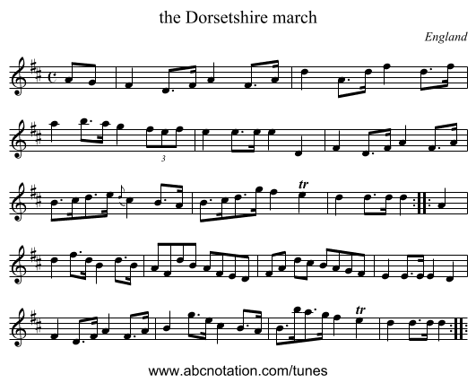 the Dorsetshire march - staff notation