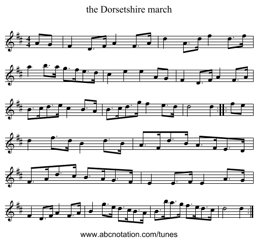 the Dorsetshire march - staff notation