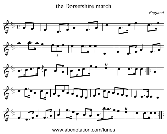 the Dorsetshire march - staff notation