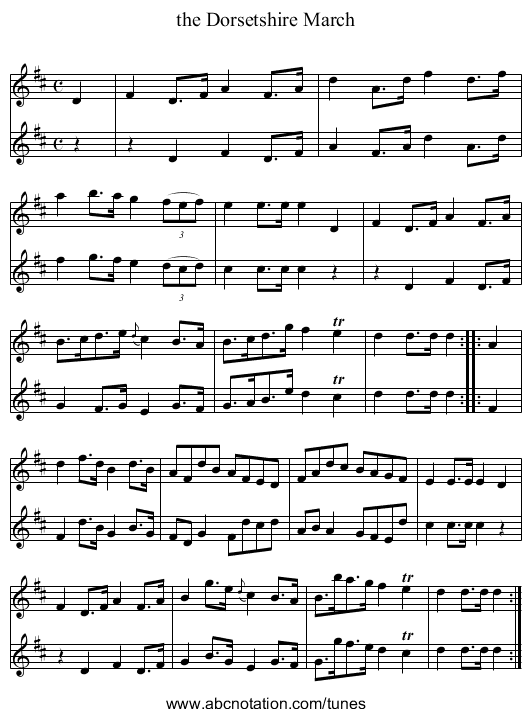 the Dorsetshire March - staff notation