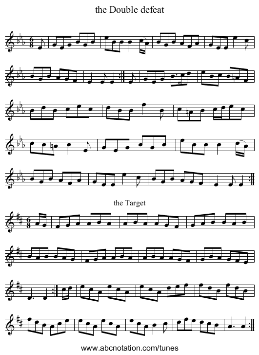 the Double defeat - staff notation