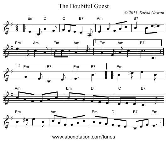 The Doubtful Guest - staff notation