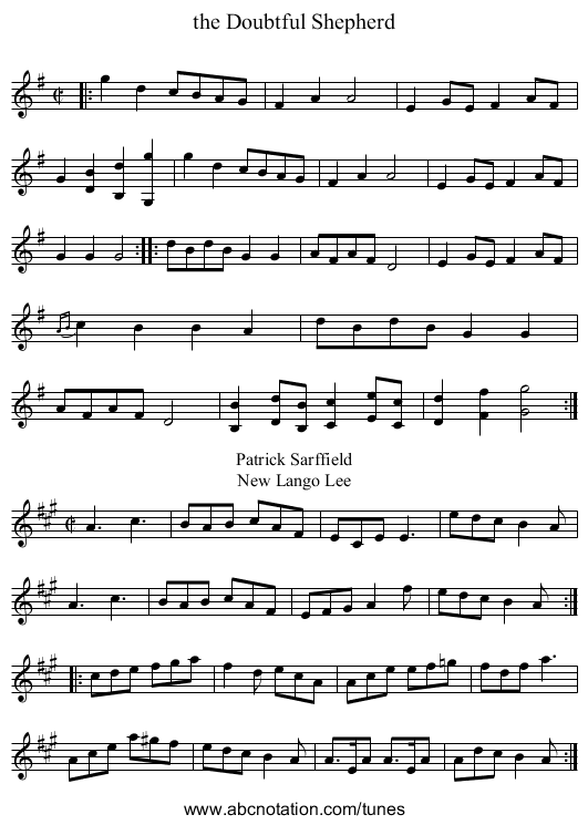 the Doubtful Shepherd - staff notation
