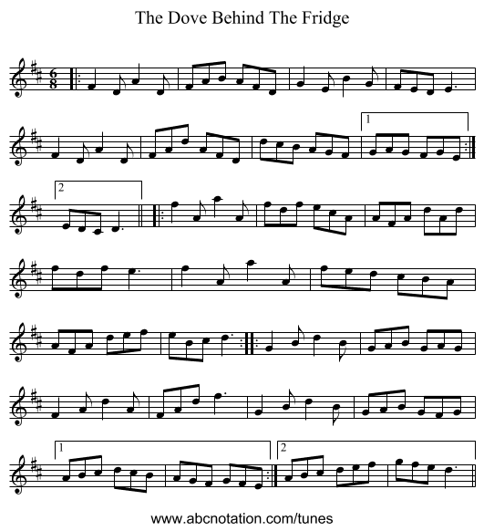 The Dove Behind The Fridge - staff notation