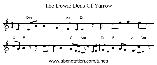 The Dowie Dens Of Yarrow - staff notation