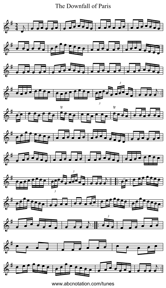 The Downfall of Paris - staff notation