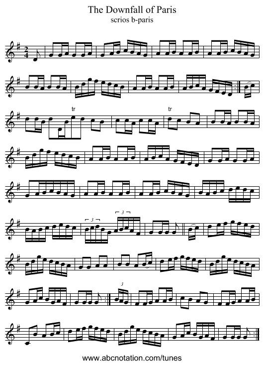 The Downfall of Paris - staff notation