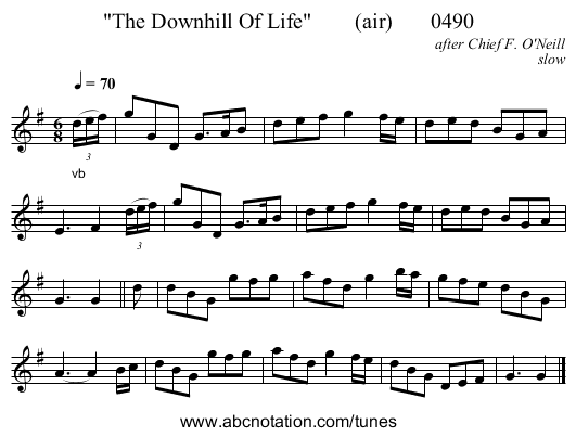 The Downhill Of Life        (air)       0490 - staff notation