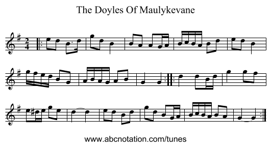 The Doyles Of Maulykevane - staff notation